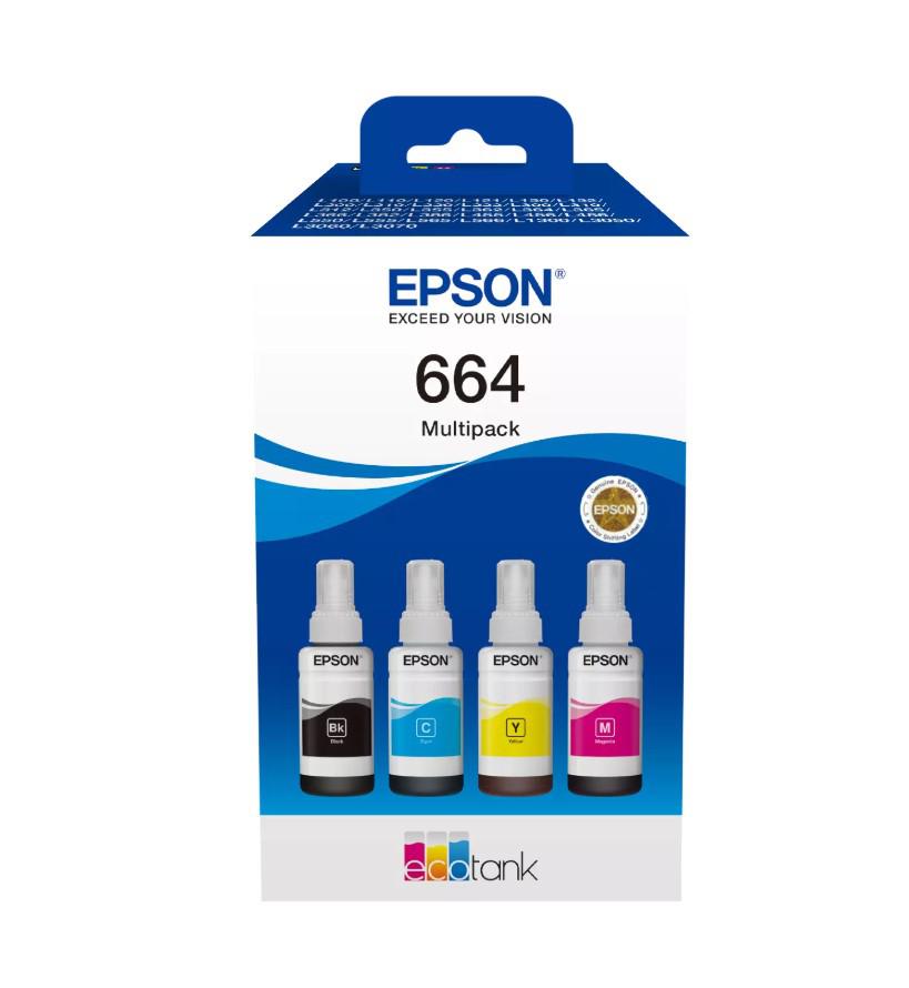 Multipack Epson 664 EcoTank 4 Culori, Negru, Cyan, Galben, Magenta (280 ml)