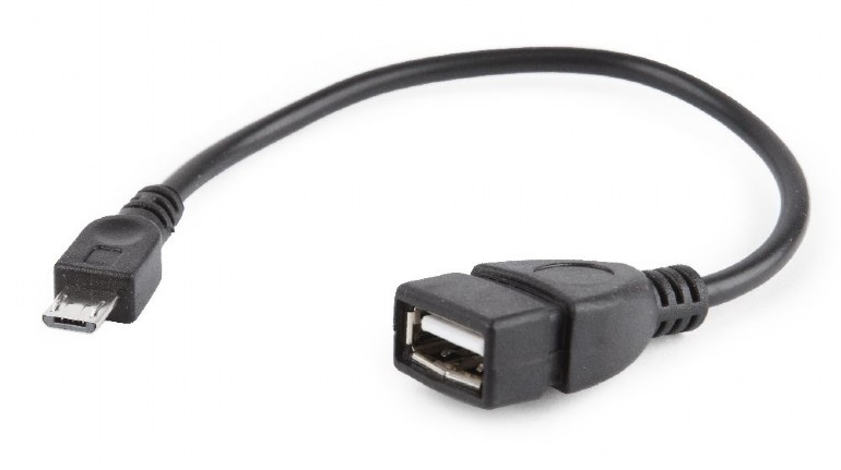 Cablu adaptor OTG Gembird, Micro-USB 2.0 (T) la USB 2.0 (M), 15cm, Negru, A-OTG-AFBM-03