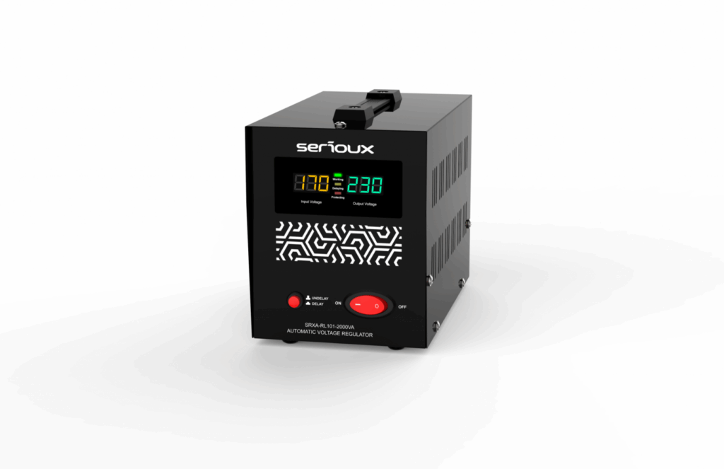 Stabilizator de tensiune cu releu Serioux SRXA-RL101-2000VA, 2000VA, IP20, protectie tensiune scazuta, supratensiune, scurtcircuit,supraincalzire