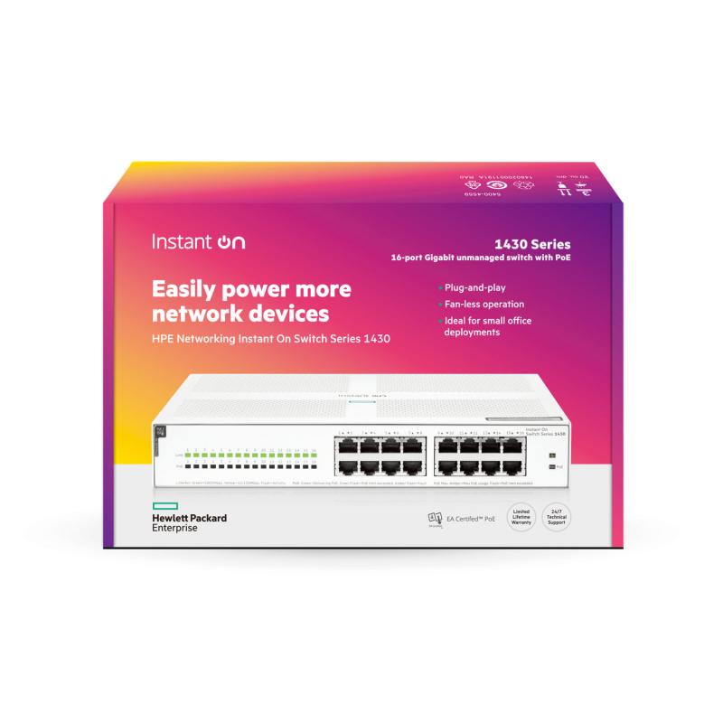 Switch Aruba R8R48A Instant On 1430, 16 porturi Gigabit Class4 PoE 124W