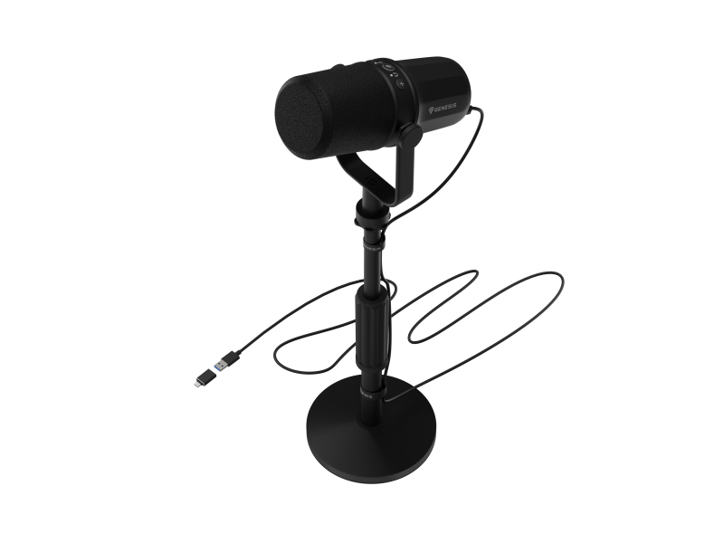 Microfon Genesis Radium 750D, dinamic, negru, cu conectori USB și XLR, set inclus cu stand birou