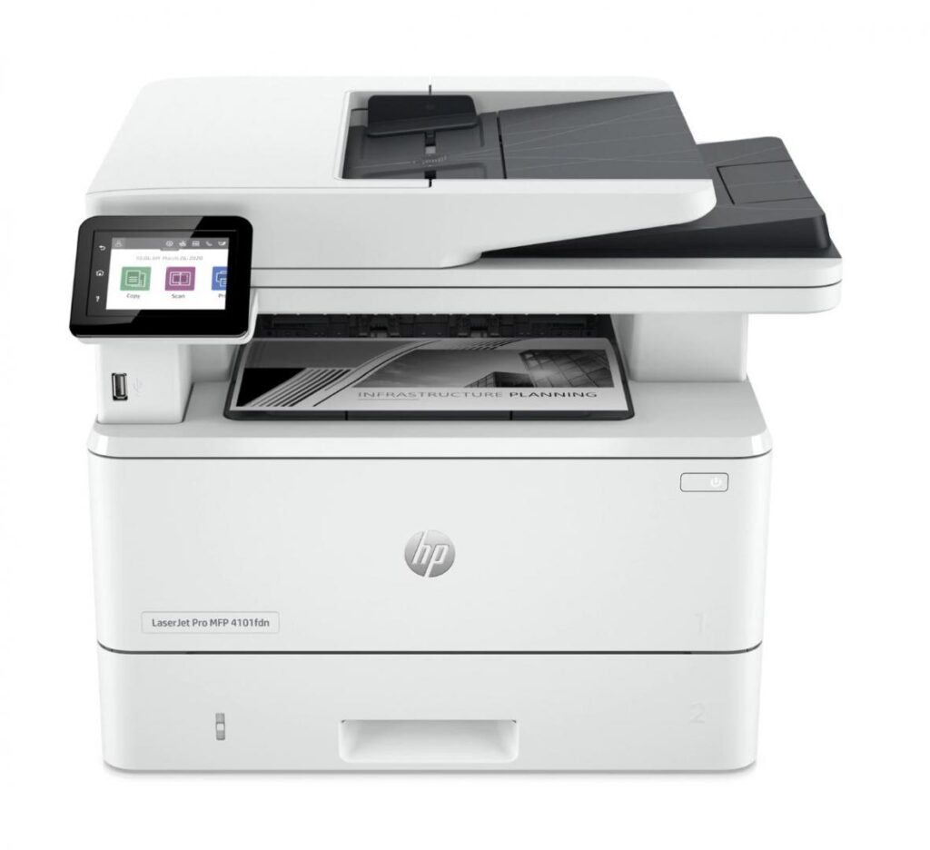 Multifunctional laser monocrom HP Laserjet 4102FDW , dimensiune A4 Printare, Copiere, Scanare, Fax, Duplex, viteza 40ppm, rezolutie max 1200 x 1200dpi, alimentare hartie 350 coli, + 50 coli DADF, Display touchscreen 2.7″