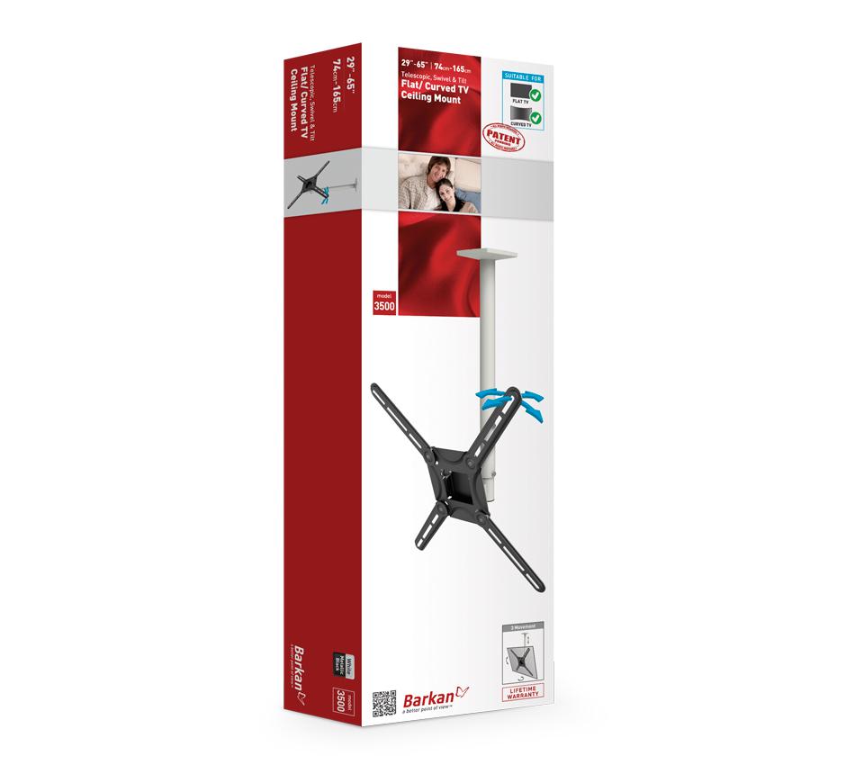 Suport telescopic TV Plat/ Curbat Barkan 3500.W, reglabil, 29″-65″, 40 Kg, Alb