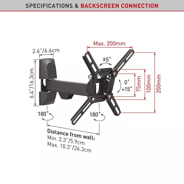 Suport TV Plat/ Curbat de perete Barkan 2300.B, reglabil, 19"-39", 25 Kg, Negru 3 Suport TV Plat/ Curbat de perete Barkan 2300.B, reglabil, 19"-39", 25 Kg, Negru - imagine 3