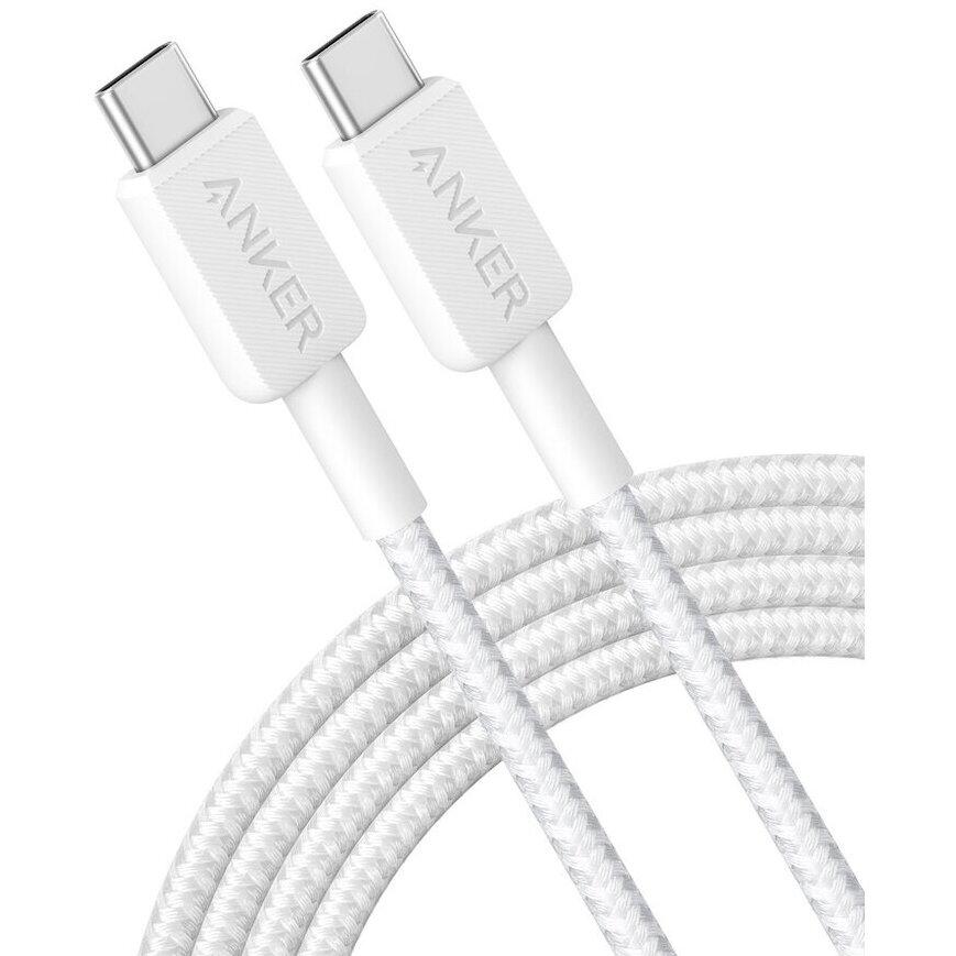 Cablu alimentare si date Anker, USB Type-C (T) la USB Type-C (T), 1.8m rata transfer 480 Mbps, 60W, invelis nylon, braided, Alb, „A81F6G21”