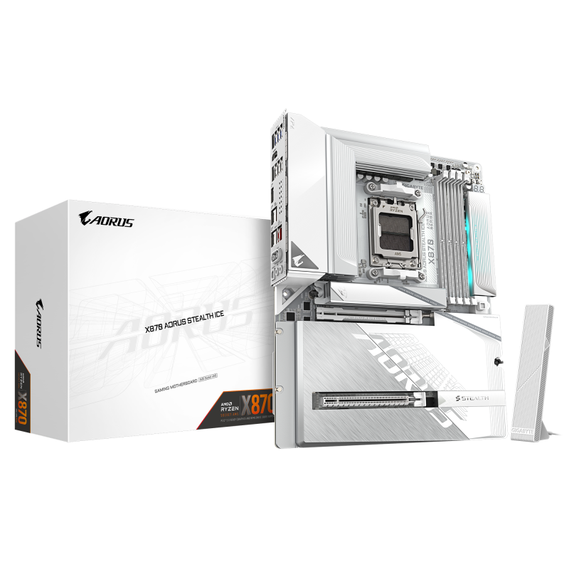 Placa de baza Gigabyte X870 AORUS STEALTH ICE, AM5, DDR5, BT, Wi-Fi, ATX, Alb