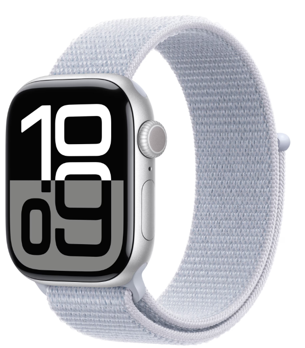 Apple Watch SE (2024), GPS, Carcasa Silver Aluminium 44mm, Blue Cloud Sport Loop