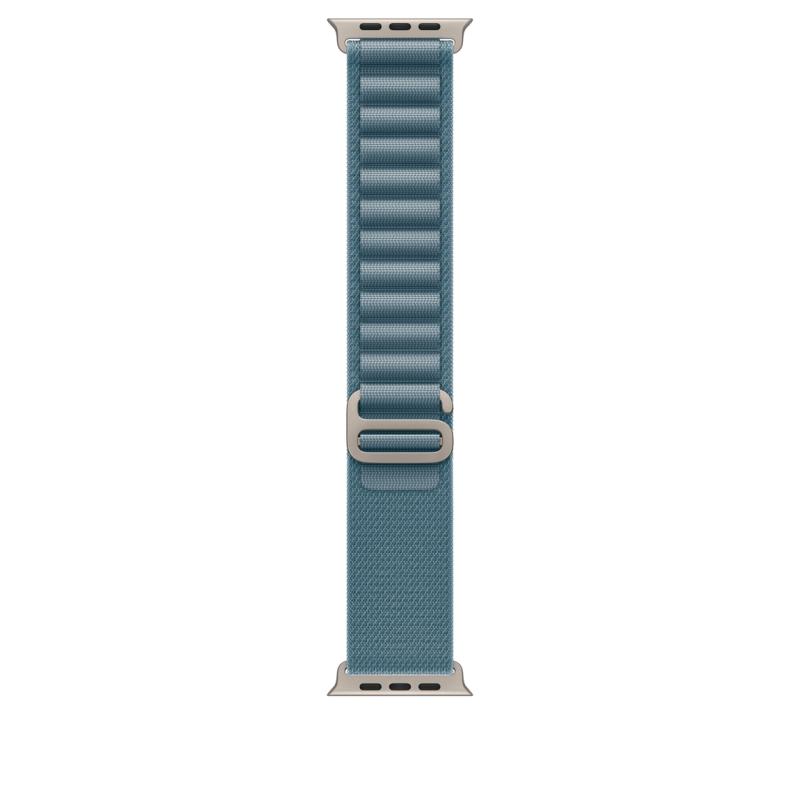Curea pentru Apple Watch 49mm, Light Blue Alpine Loop – Large – Natural Titanium Finish