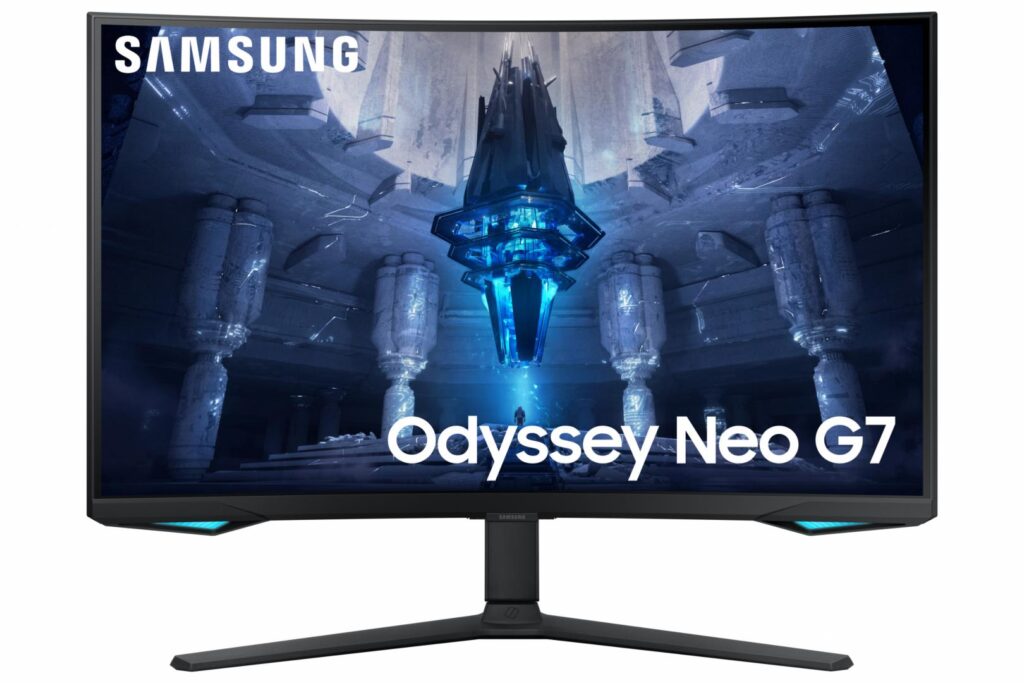 Monitor Gaming Curbat LED VA Samsung Odyssey Neo G7 LS32BG750NPXEN, 32″, 4K UHD (3840×2160), 165Hz, 1ms GTG, AMD FreeSync™ Premium Pro, 1000R, RGB CoreSync, 2x Hub USB, HDMI, DisplayPort, Pivot, VESA, negru