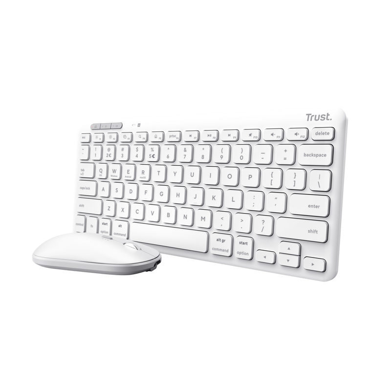 Kit tastatura + mouse Wireless/Bluetooth, Trust LYRA, Multi-Device, Layout US, mouse 800-1600 DPI, alb