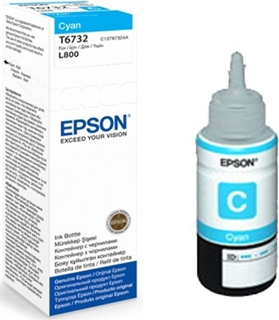 Flacon Epson T6732, original, pentru imprimantele L800, L805, L810, L850, L1800 70 ml, cyan