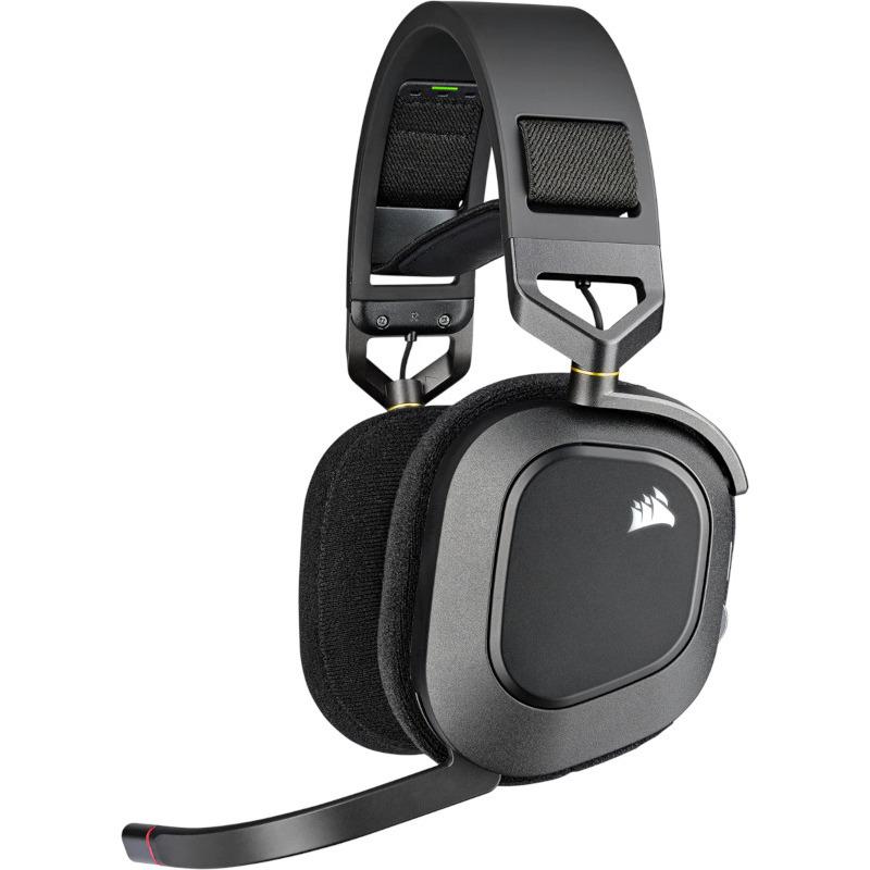 Casti gaming wireless Corsair HS80, surround Dolby Atmos, multiplatforma PC PS4/PS5, iluminare RGB, Negru Carbon