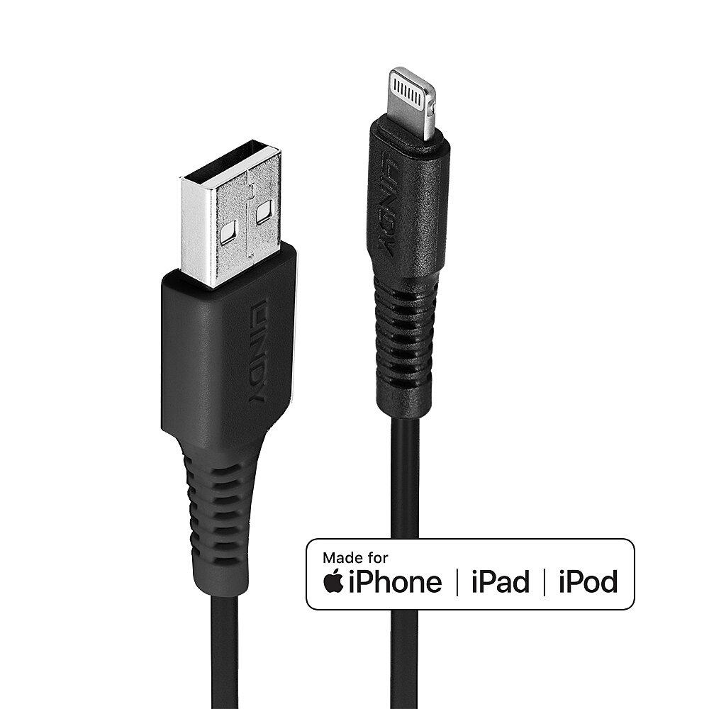 Cablu de date Lindy 31320, USB – Lightning, 1m, Black