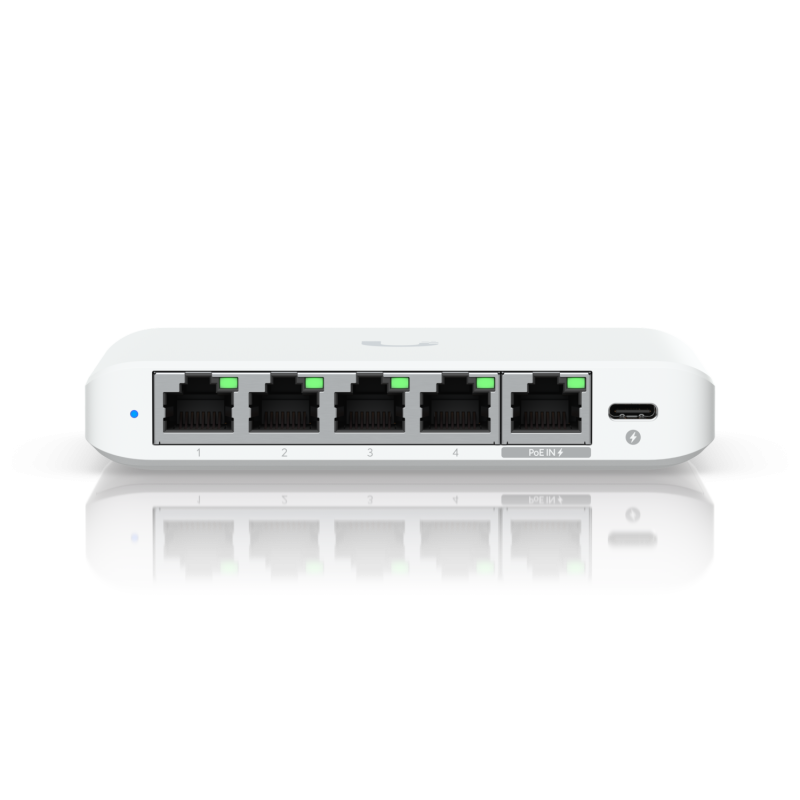 Switch cu management Flex Mini 2.5G, Ubiquiti, Policarbonat, Alimentare PoE / USB-C, 117,1 x 90 x 21,2 mm, Alb