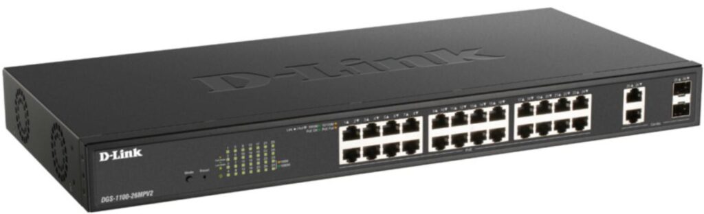 Switch PoE+ Gigabit Smart D-Link, 26 porturi, 370W, Negru, 1U