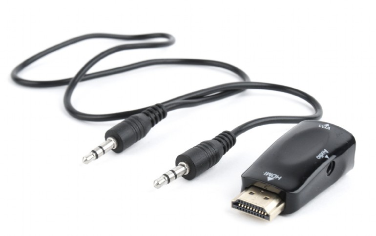 Adaptor video Gembird HDMI (T) la VGA (M), rezoluție maximă Full HD la 60Hz, negru, A-HDMI-VGA-02