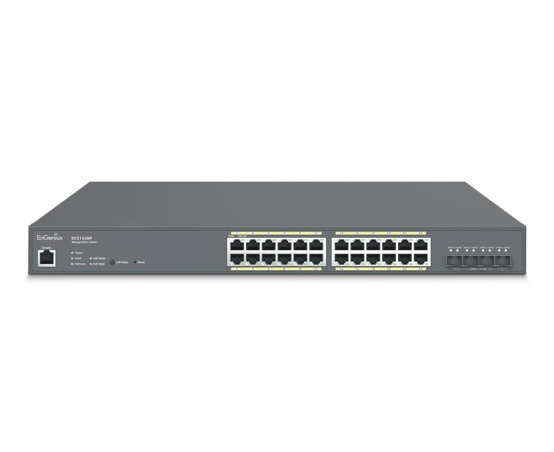 Switch gestionat EnGenius ECS1528P, 24 porturi Gigabit Ethernet, suport PoE, 440x260x44mm, gri
