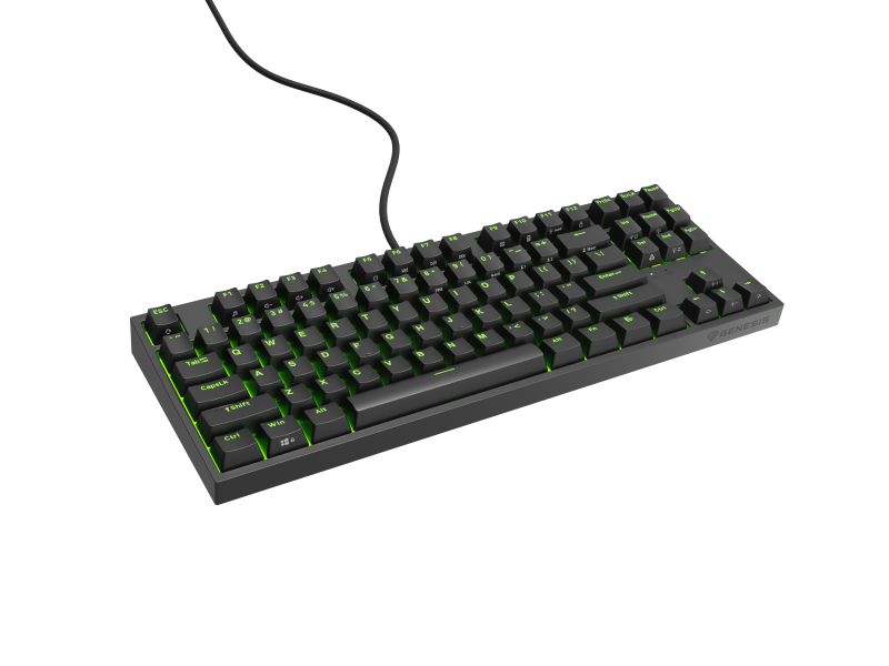 Tastatura Mecanica Gaming cu fir Genesis THOR 404, Gateron Yellow Pro Switch, Hot Swap, Format TKL Compact Carry-On, FULL Anti-Ghosting, Software, Taste Iluminate RGB LED, Cablu Braided 1.8m, 2 Contacte Mecanice Suplimentare,Negru