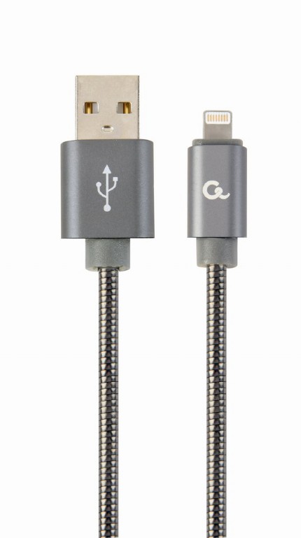 Cablu alimentare si date Gembird, USB 2.0 (T) la tip Lightning (T), 1m, Gri / Alb, CC-USB2S-AMLM-1M-BG