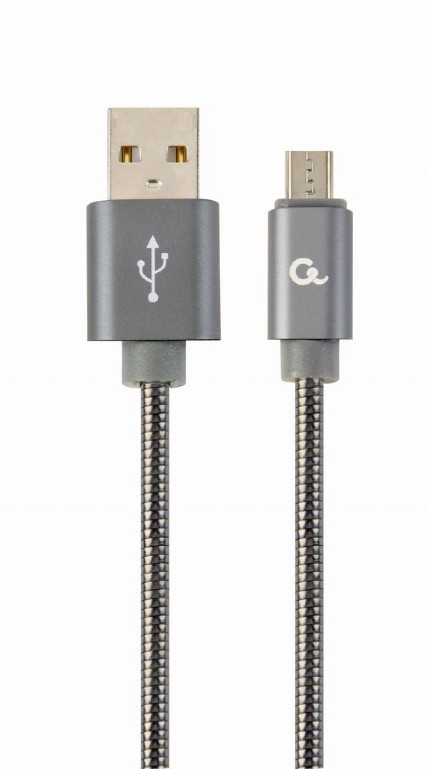 Cablu alimentare si date Gembird, USB 2.0 (T) la Micro-USB 2.0 (T), 1m, Gri / Alb, CC-USB2S-AMmBM-1M-BG