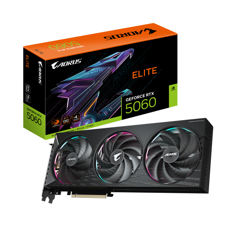 Placa video Gigabyte AORUS GeForce RTX 5060 ELITE 8G, GDDR7, 128-bit, Negru