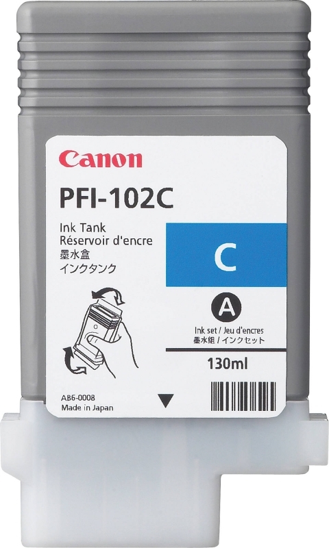 Cartus Cerneala Original Canon Cyan, PFI-102C, pentru LP17|LP24|iPF500|iPF6X0|iPF7X0, , (timbru verde 0.15 lei),NOPP, „CF0896B001AA”