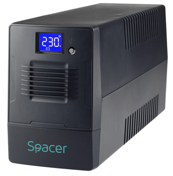 UPS Spacer Line Interactive SPUP-600D-LIT01 600VA/360W, AVR, 2 prize Schuko, display LCD, baterie 12V/7Ah, conector USB, combo RJ11/RJ45