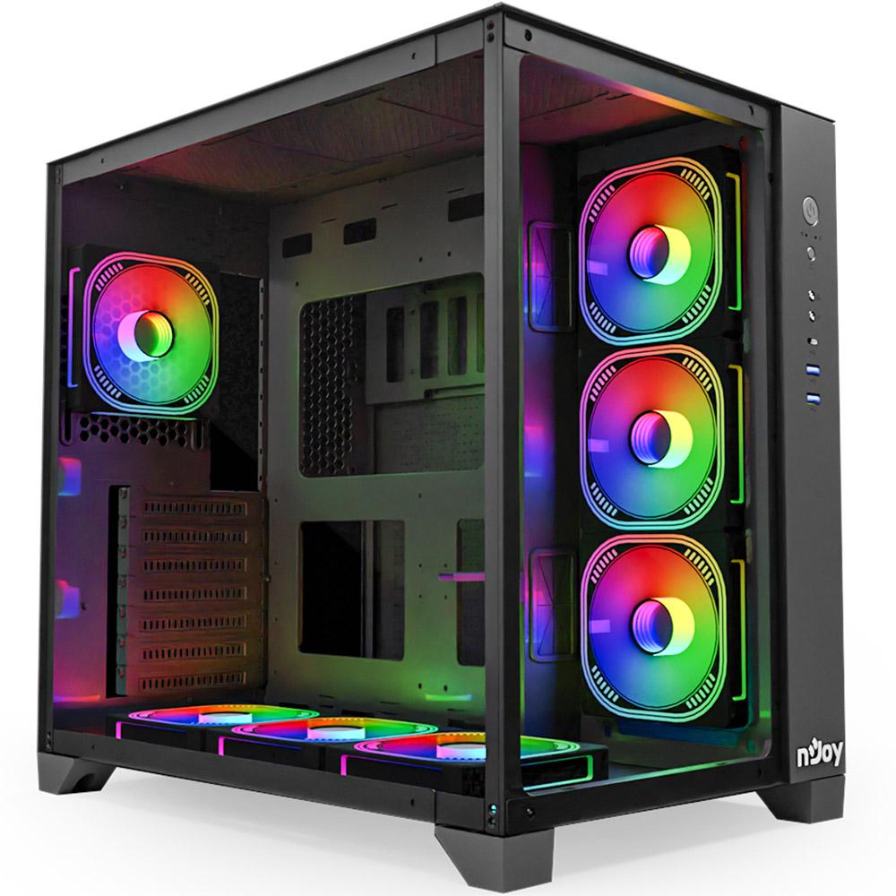 Carcasa NJOY PC AURA, ARGB, Middle tower ATX, Black