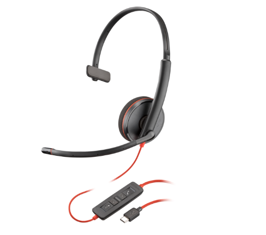 Casti PC Poly Blackwire 3210, USB-C + adaptor USB-C/A, negru