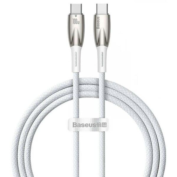 Cablu Date Incarcare Baseus Glimmer Usb-C La Usb-C 100W, Textil, Lungime 1M, Alb