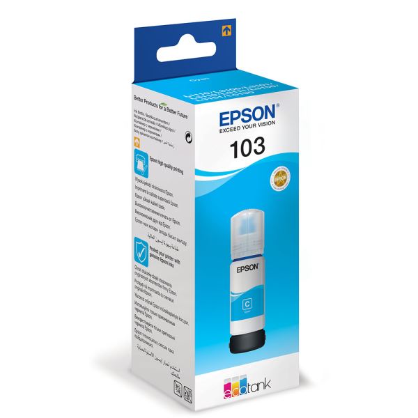 Flacon cerneala Epson 103 Cyan EcoTank (65ml) Original, pt Epson EcoTank L1110, L1200, L3100, L3200, L3500, L5190, L5290, L5300, L5590, L11050