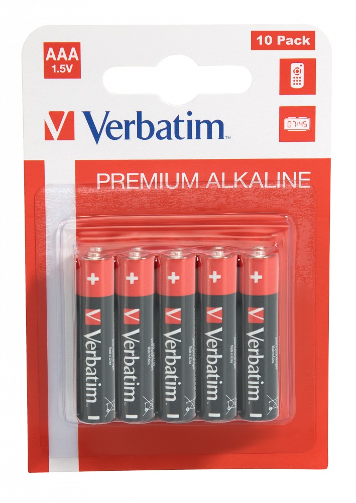 Baterie alcalina, Verbatim, AAA, LR3, 10 bucati, Negru/Rosu