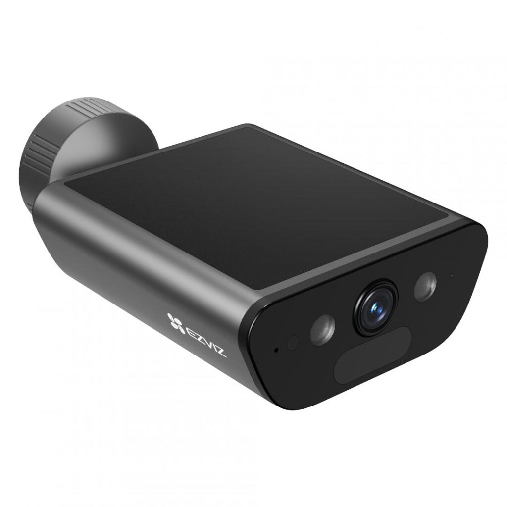 Camera de supraveghere exterior Ezviz EB5 Wi-Fi cu incarcare solara, Mod video AOV, Baterie 10400mAh, Rezolutie 4K, IP67, Detectare umana/vehicul AI, Sirena si lumina stroboscopica, Suport MicroSD 512GB, Stocare Ezviz CloudPlay, Negru