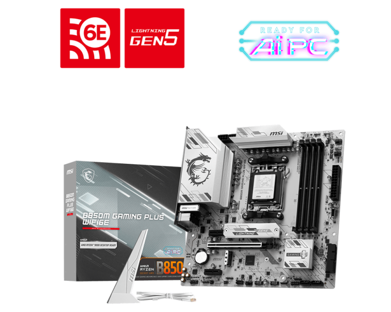 Placa de baza MSI B850M GAMING PLUS WIFI6E, mATX, Bluetooth, 4 sloturi memorie, neagra