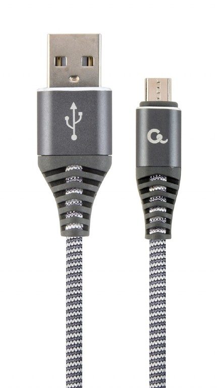 Cablu alimentare si date Gembird, USB 2.0 (T) la Micro-USB 2.0 (T), 2m, Gri /Alb, CC-USB2B-AMmBM-2M-WB2