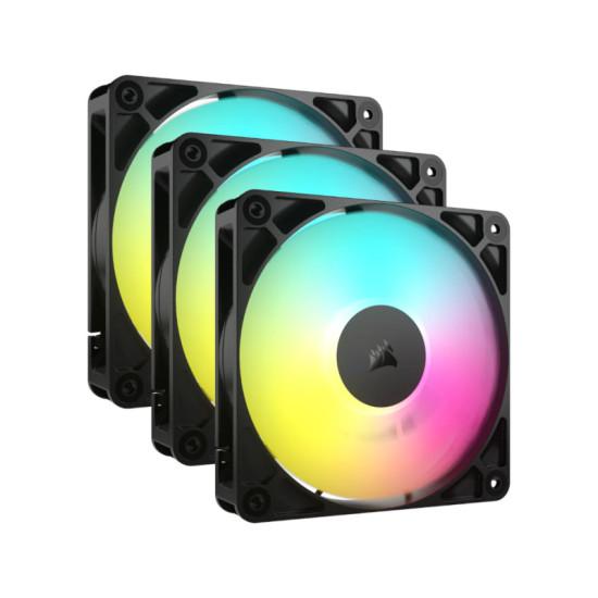 Ventilator Corsair RS120 ARGB 120mm PWM, 420 – 2100 RPM, Triple Pack, Negru