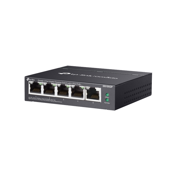 Switch TP-Link Omada DS105GP, 4 porturi, Gigabit, PoE+
