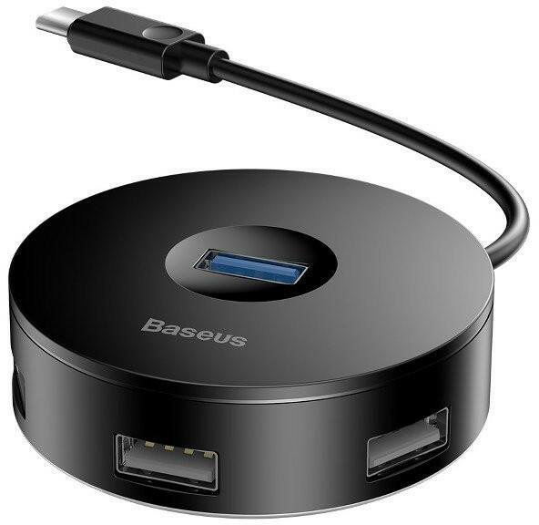 Adaptor HUB 4-in-1 Baseus Round Box, USB-C – 1x USB 3.0, 3x USB 2.0, 15cm, Negru