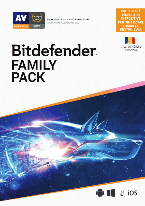 Bitdefender Family Pack, 2 ani, 15 dispozitive, licenta retail