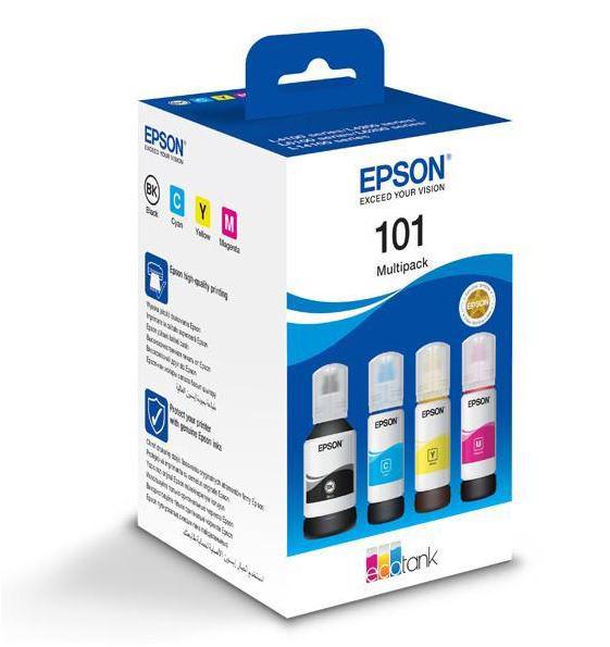 Multipack flacoane cerneala Epson 101 EcoTank Negru (127ml), Cyan (70ml), Magenta (70ml), Galben (70ml) pt Epson EcoTank L4150, L4160, L4260, L4266, L4360, L4366, L6160, L6170, L6190, L6260, L6270, L6276, L6290, L6360, L6370, L6376, L6390, L14150