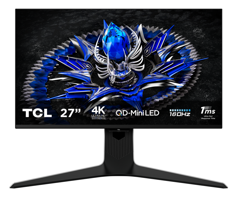 Monitor Gaming QD-Mini LED TCL 27R83U, 27″, 4K UHD (3840×2160), 160Hz, 1ms GTG, AMD FreeSync™ Premium, NVIDIA G-Sync™ Compatible, HDR1400, Ambient light, Pantone Validated, Boxe 3W x2, KVM, USB Type-C 90W, Hub USB, 2x HDMI, Display Port, Pivot, alb/negru