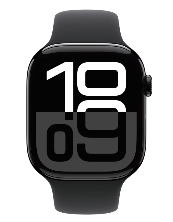 Apple Watch 10 GPS, Carcasa Jet Black Aluminium Case 46mm, Black Sport Band – M/L