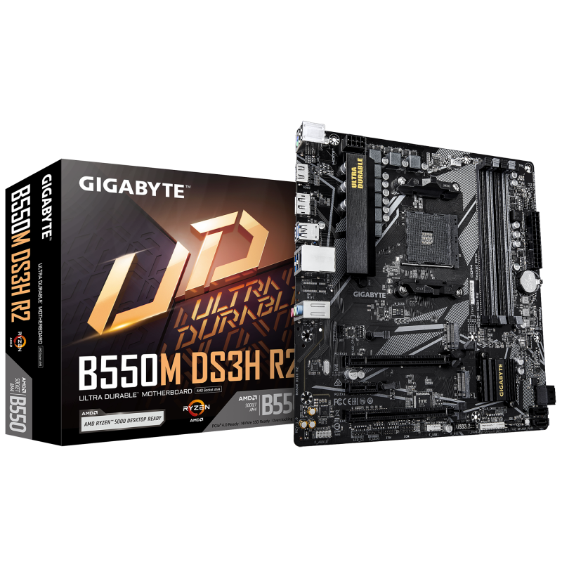 Placa de Baza Gigabyte, B550M, DS3H R2 AM4, 4x DDR4, 2x M.2, mATX