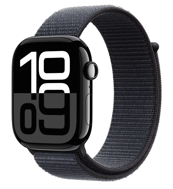 Apple Watch 10 GPS, Carcasa Jet Black Aluminium Case 46mm, Ink Sport Loop