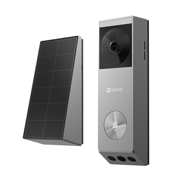 Sonerie video Wireless EZVIZ EP3X Pro cu panou solar si camera de supraveghere, Stocare interna 32 GB, Lentile duale 2K si 1080P, IP67, Unghi de vizualizare 162°, Wi-Fi, Detectarea coletelor, Alarma anti-furt, Comunicare bidirectionala, negru