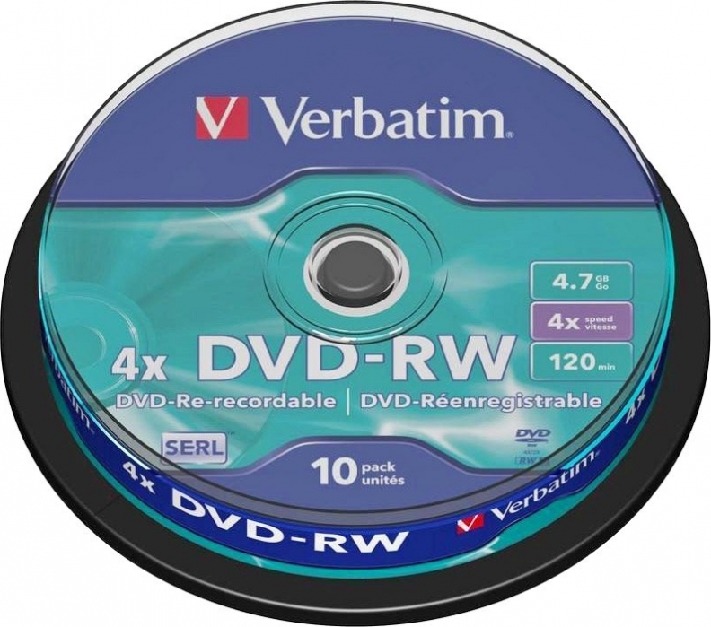 Disc DVD-RW, Verbatim, Reinscriptibil, 4,7 GB, 4x, pe 10 cilindri
