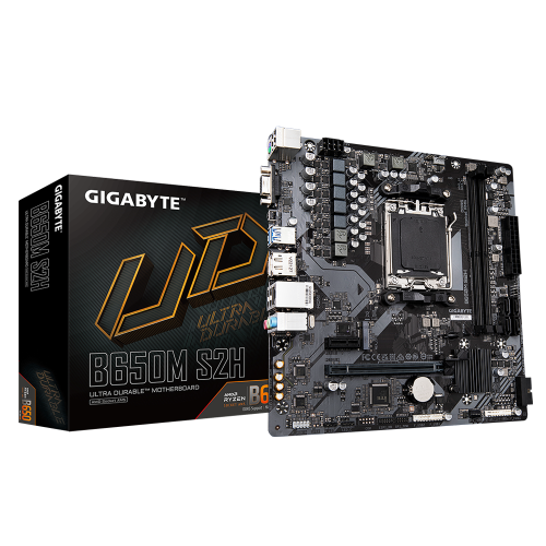 Placa de baza GIGABYTE B650M S2H, micro ATX, 128 GB RAM, suport DDR5, culoare maro, dimensiuni 230x225x35mm