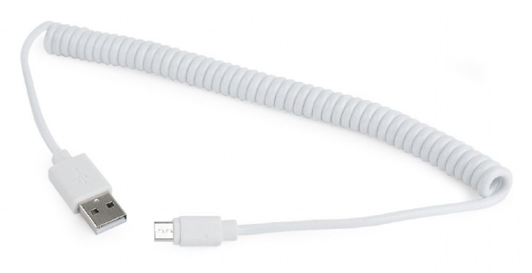 Cablu alimentare si date Gembird, USB 2.0 (T) la Micro-USB 2.0 (T), 1.8m, spiralat, conectori auriti, Alb, CC-mUSB2C-AMBM-6-W