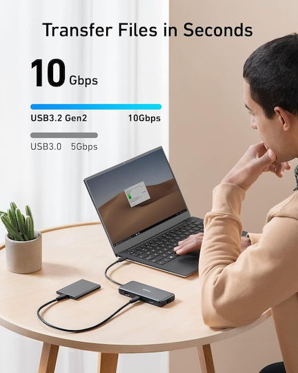 Docking Station Anker 555 8-in-1, porturi: 2 x USB-C, 2 x USB-A, HDMI 4K @60Hz, 1 x RJ-45 10 Gbps, PD 85W, conectare prin USB-C, gri 2 Docking Station Anker 555 8-in-1, porturi: 2 x USB-C, 2 x USB-A, HDMI 4K @60Hz, 1 x RJ-45 10 Gbps, PD 85W, conectare prin USB-C, gri - imagine 2