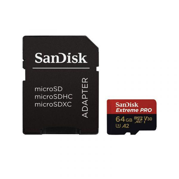 Card de memorie SanDisk Extreme microSDXC 64GB, pana la 170MB/s & 80MB/s Read/Write speeds A2 C10 V30 UHS-I U3 + SD Adapter